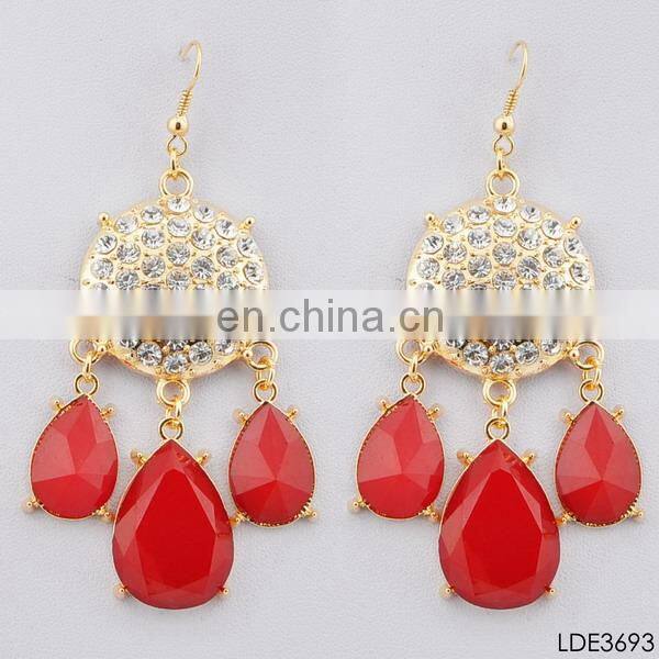 Fashion jewelry hot selling gold plated double rhombus stylish dangle earring