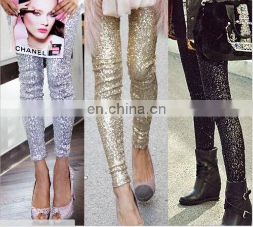 New Women Fashion Shitsuke Hin Thin Gold Sequins Leggings