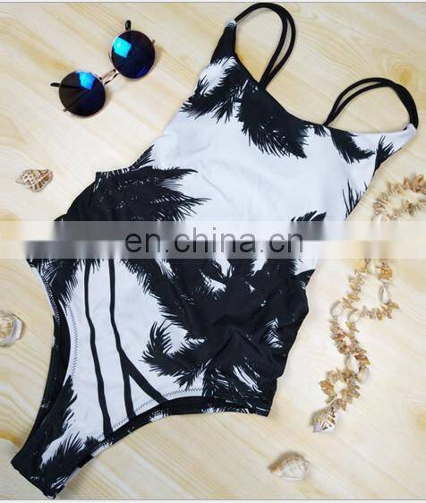Womens Coconut Tree backless padded Swimewear sexy monokini