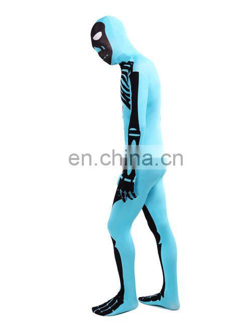 Lake Blue Zentai Full Body Lycra Spandex Skull Unisex Adult Party Cosplay Costume