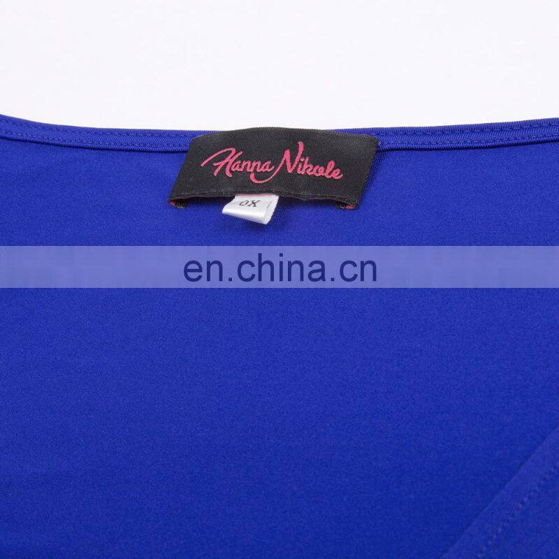 Hanna Nikole Women's Solid Color Plus Size 3/4 Sleeve V-Neck Blue Evening Party Dress HN0023-3