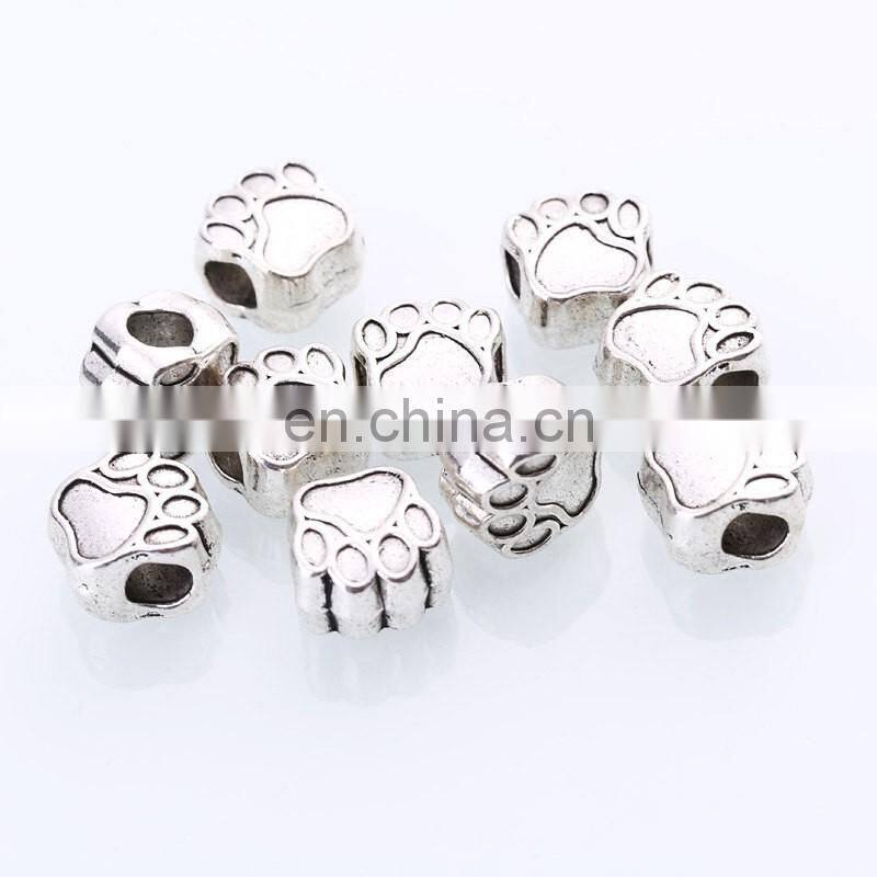 Antique Silver Dog Bear Paw Beads Paw Print Charm Beads for Bracelet