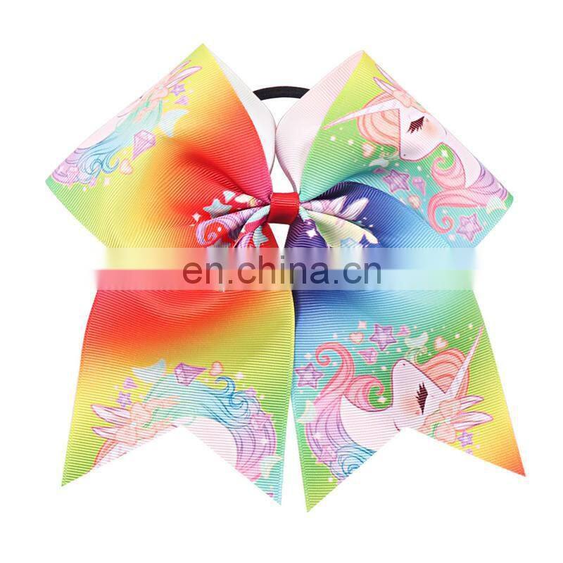 7'' Girls Mermaid Pencil Print Cheer Bows Grosgrain Ribbon School Hair Bow Elastic Rubber Handmade Hair Clip Hair Accessories