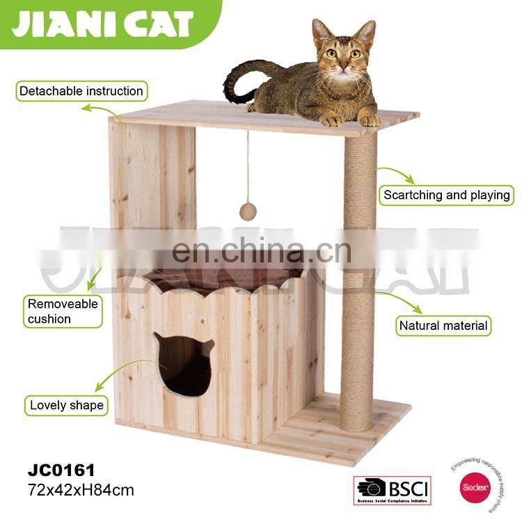 natural wooden, cat toy,wooden cat house with BSCI,sedex