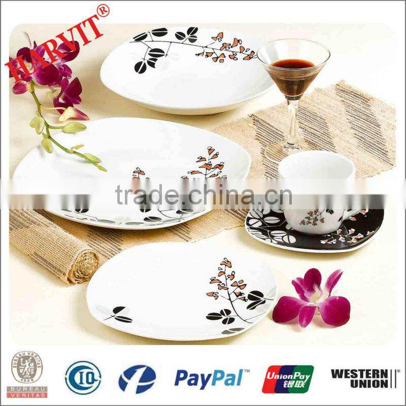 Porcelain Dinner Set/Customized Dinnerware Sets/Square Shape Plates Ceramic/Beautiful Decal Tea Coffee Cup & Saucer