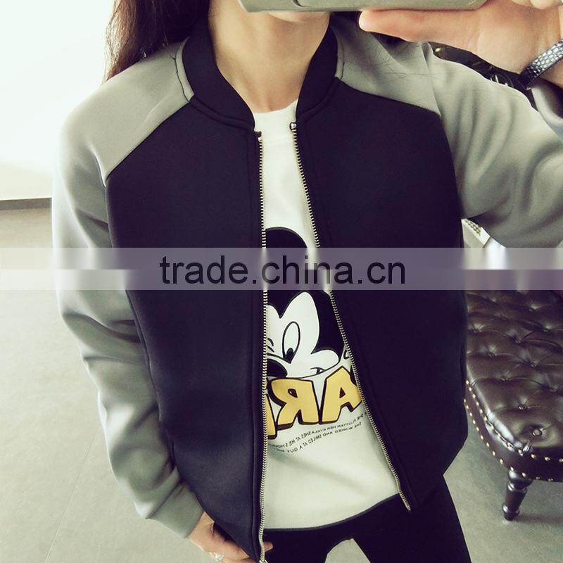 2015 New Arrival Fashion High Quality Double color stitching Women Baseball Jacket