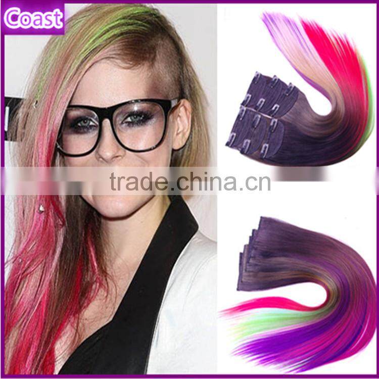 fashion ombre straight synthetic fiber two tone color easy clips hair extension