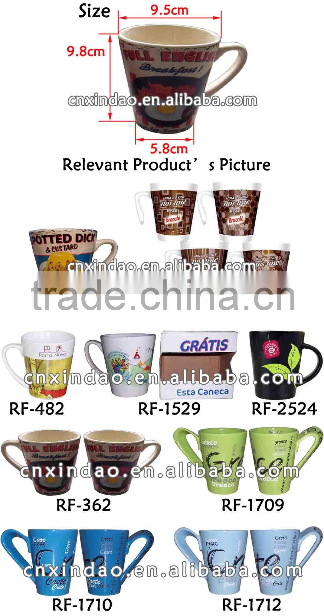 V Shape Wholesale Custom Prited Prormotional Colored Ceramic Mugs for Tableware