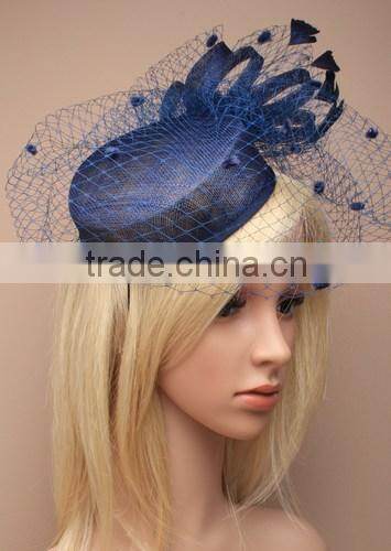 Wholesale Chuch/Races Top Hat,Black Sinamay Base Hat Fascinator With Feather