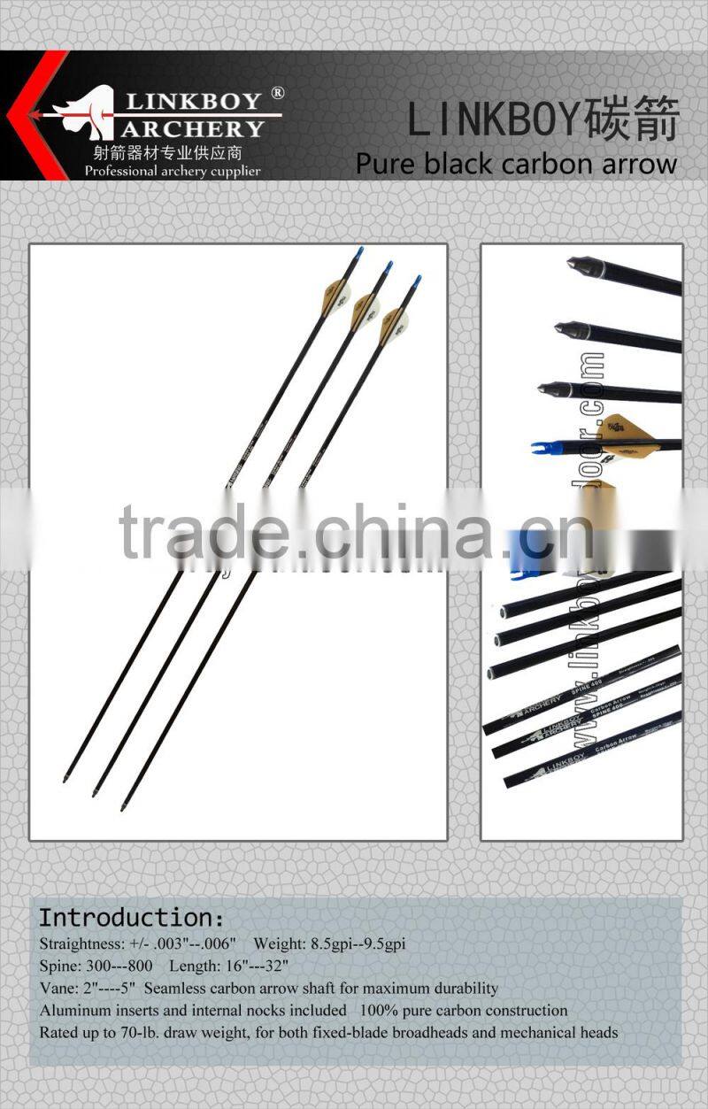 Hot Sale Linkboy Plastic Vanes Black Carbon Arrow Hunting