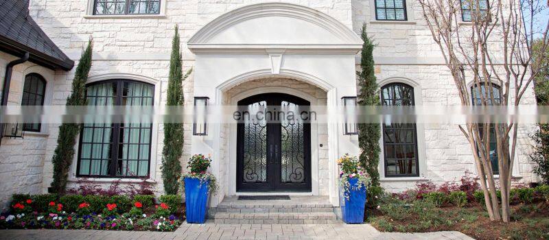 Arched Top Wrought Iron French Double Front Entry Door With Sidelights & Transom Exterior Steel Main Entrance Door Grill Design