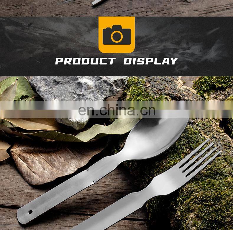 High Quality Outdoor Stainless Steel Camping Tableware 4 in 1 Portable Bottle Opener with Knife, Fork and Spoon