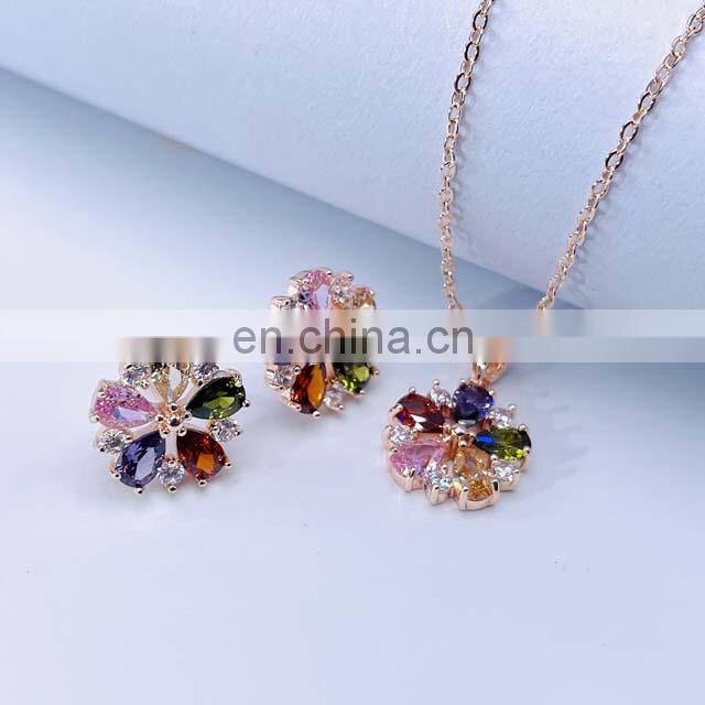 High Quality Coloful Diamond Rhinestone Bridal Set Jewelry