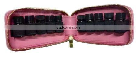 Pink Essential oil travel carrying cases bag,leather essential oil bottle travel organizer