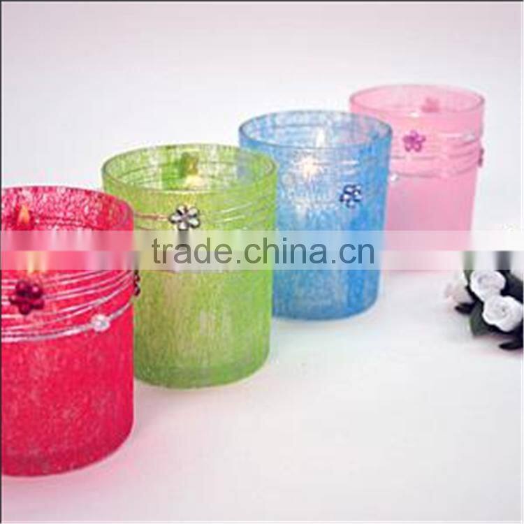 Gold Plated Glass Votive Candle Holders / Votive Cups With Rhinestones For Wedding Decor & Gift