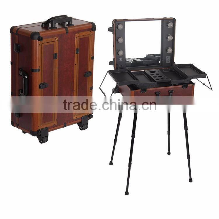 Aluminum rolling makeup case with lights with custom color and logo