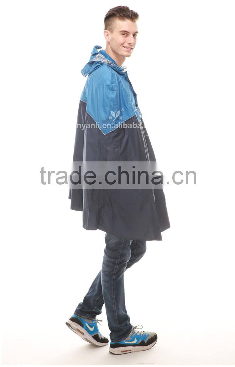 YANLI blue-black fashion pvc poncho raincoat with a receive bag