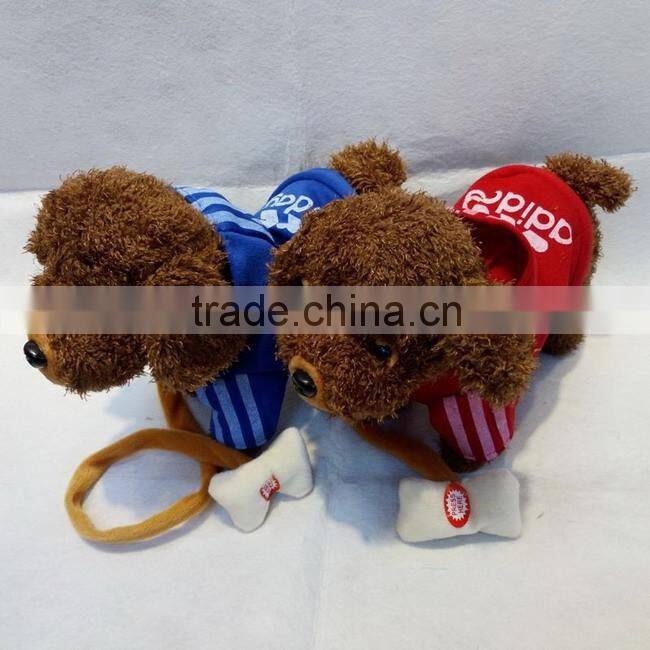 Led plush musical walk teddy dog toy with cord towing