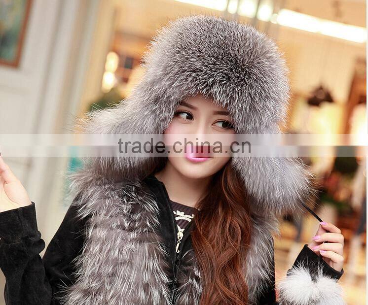 Popular Style Luxury Natural Color real silver fox fur Bomber hats unisexy Fox fur caps