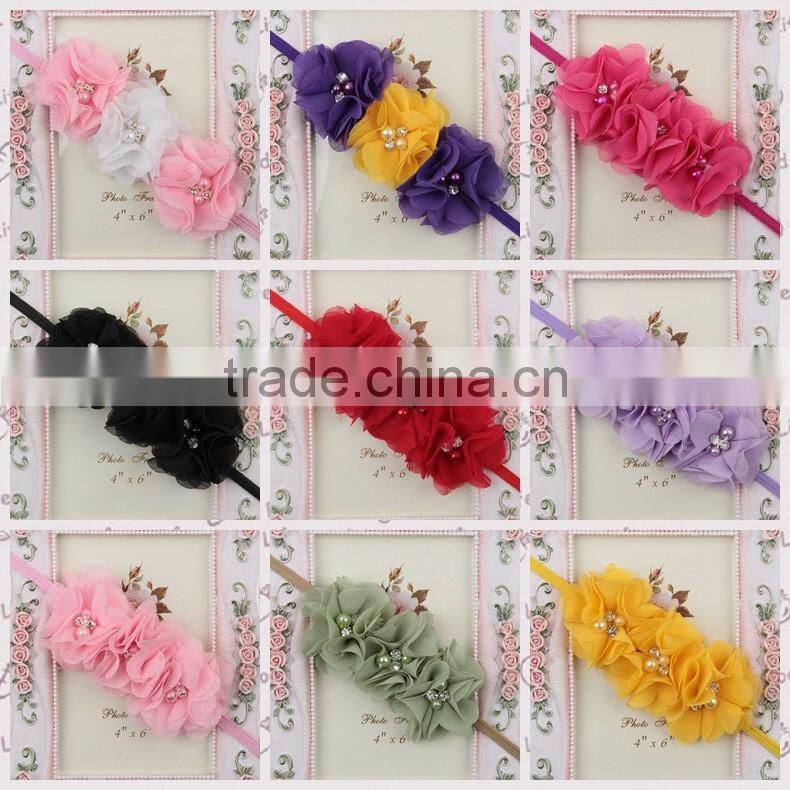 Cute girl princess headbands baby girl flowers cotton elastic headband kids handmake pearls flower headband for girls
