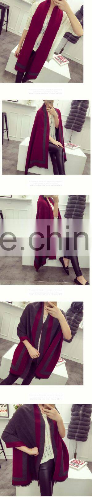 Fashionable Popular STARS LOVES Frame Style with Fringes Double-side Double-color Acrylic Wool Pashmina Scarf for Lady