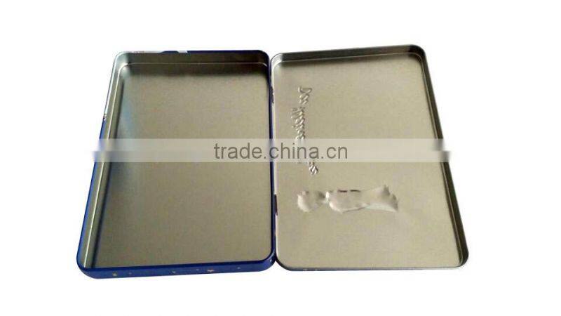 Flat rectangular tin box for gift packaging