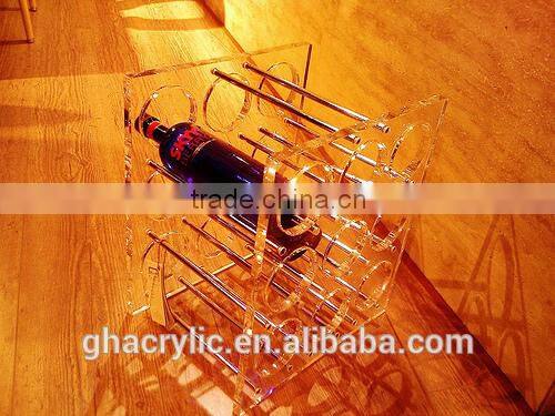 GH-RZ269 2014 Hot sale Different acrylic wine bottle rack display holder,Artistic design acrylic wine display rack