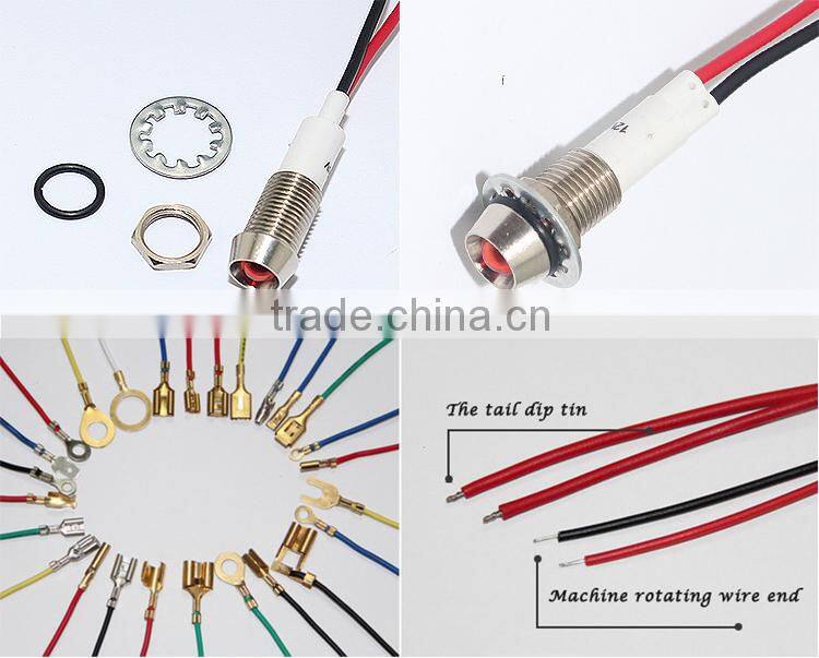 fast delivery 10mm diameter metal 12V green light led 220v signal lamp with wire