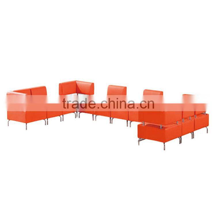 China office product orange leather sectional sofa