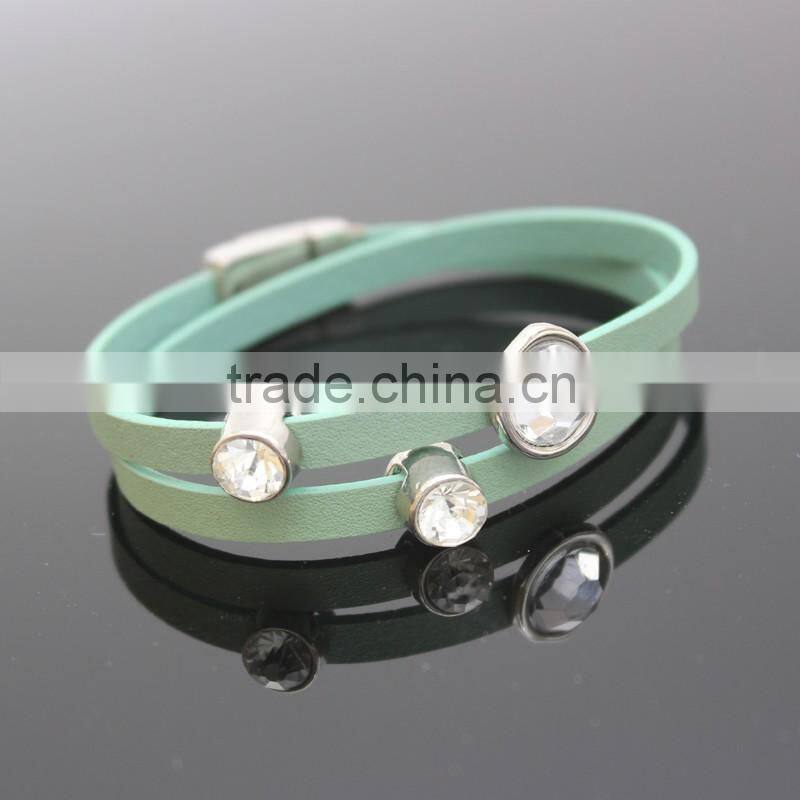 Hot Sale Pu Leather Natural White Stone Crystal Leather Magnetic Clasp
