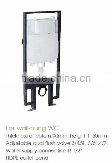 Push button for mechanical slim concealed flushing cistern for wall-hung WC toilet