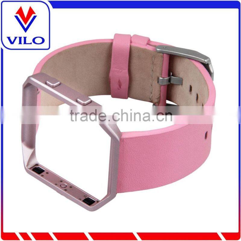 Luxury Genuine Leather Wrist strap Watch band For Fitbit Blaze Smart Watch+Metal Frame