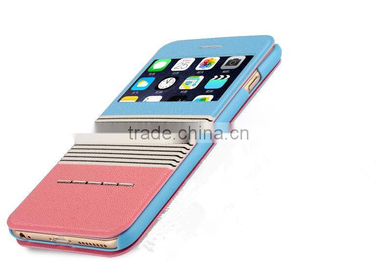 Striped Pattern Design Mobile Phone Case Assorted colours Standing Leather Case For iPhone 6
