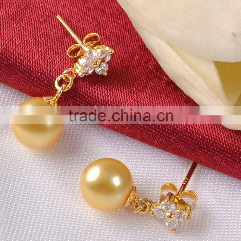 Japanese circular 7--7.5mm golden akoya pearl jewelry earrings for sales