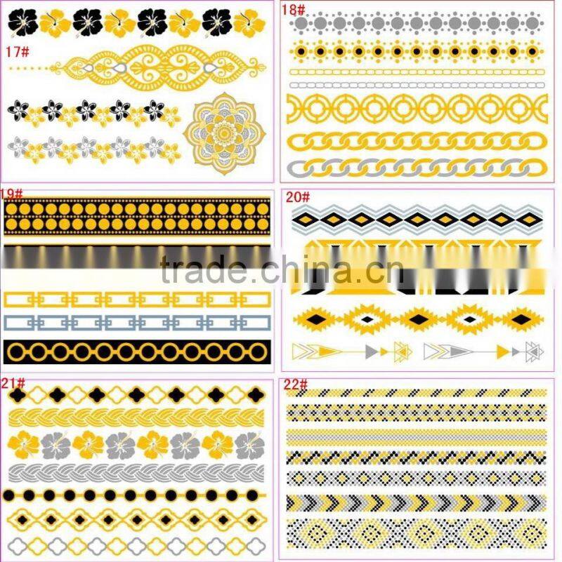 New Necklace Bracelets Tattoo Metal Silver Golden Temporary Tattoos Sticker For Adults