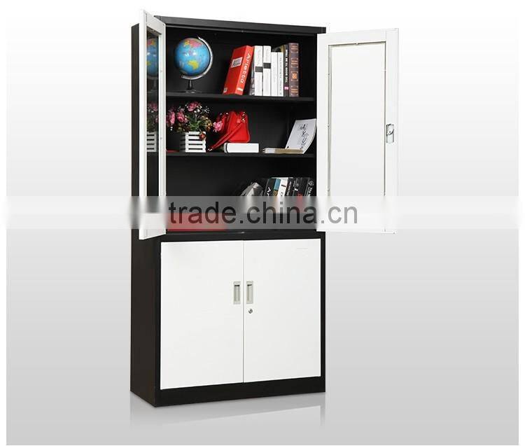 high quality up glass door and down metal door filing cabinet