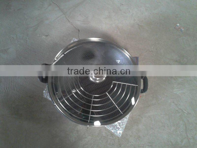 cast iron preseasoned12" & 14"wok with glass lid and grill