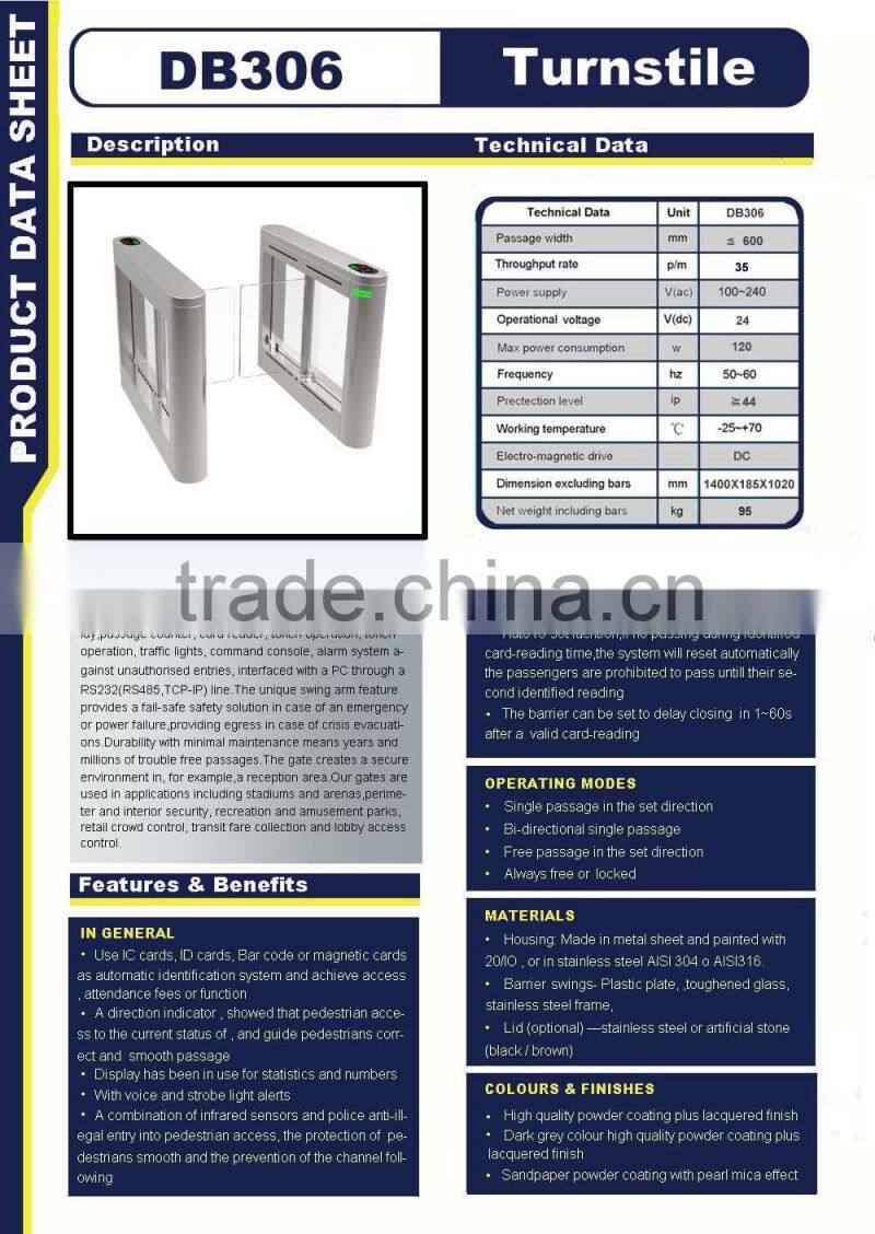 RFID swing turnstile gate access control barrier gate for bank