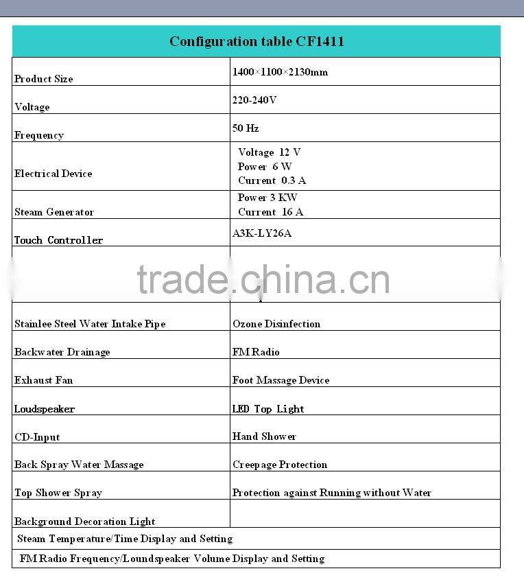 top quality steam room with steam shower bath 1400X1100X2130mm
