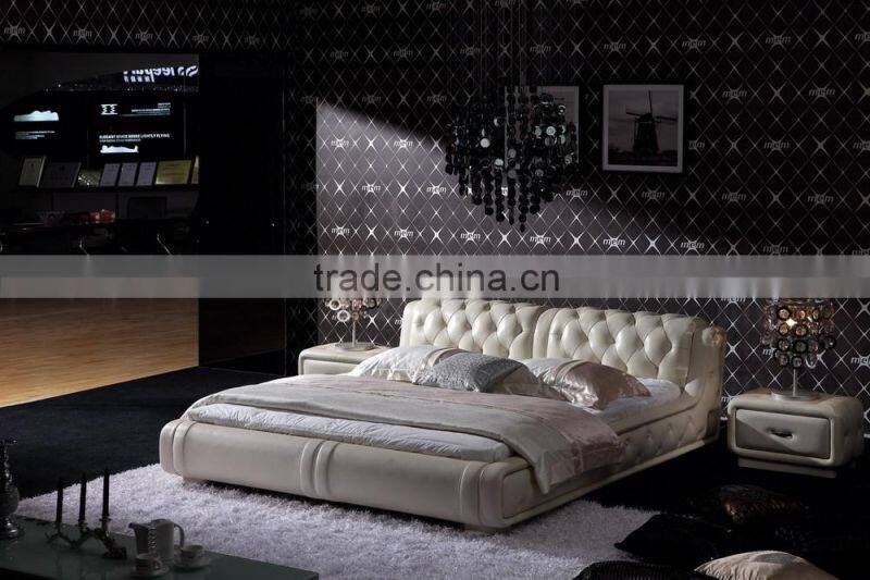modern genuine leather bed with cabinet