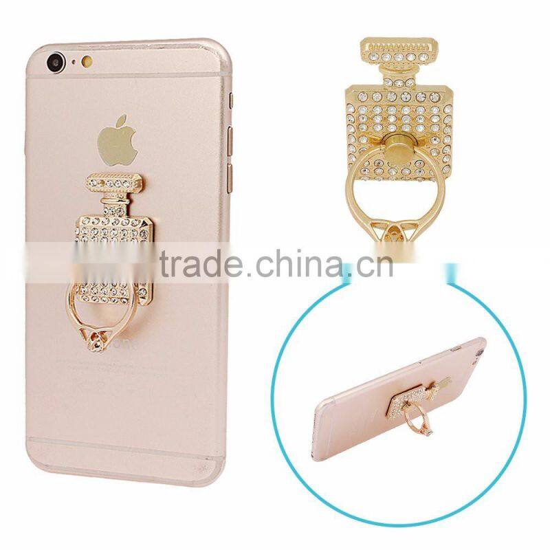 Samco Perfume Bottle Design Multi-Angle 360 Degree Rotating Handmade Crystal- 3D Alloy Portablering Ring Holder for Mobile Phone