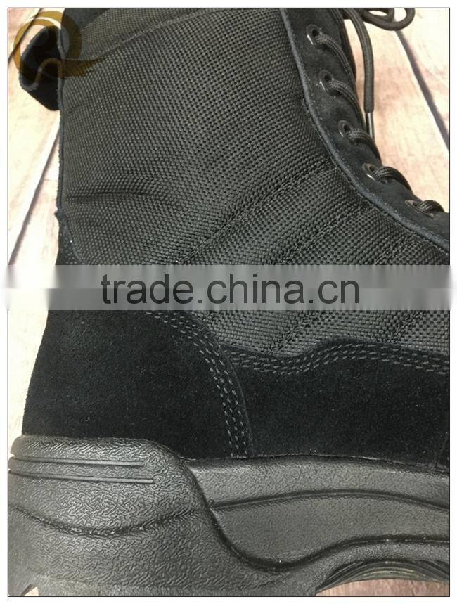 Black leather rubber outsole army military combat boots for man