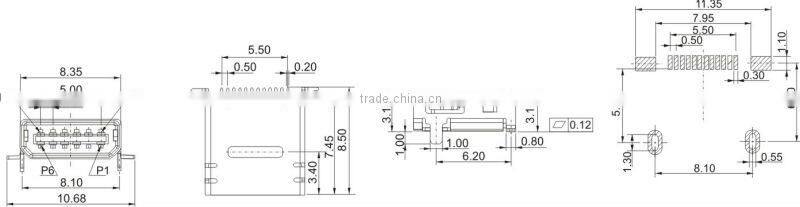 smt usb panel mount connector 2PPF SMT