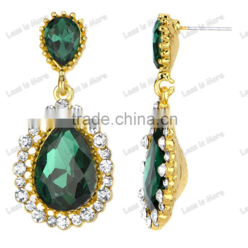Green and Black Oxidized Goldtone Drop Earrings