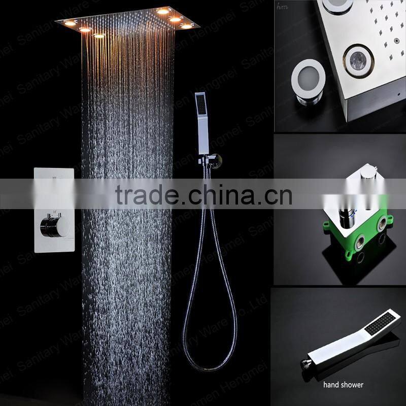wholesale square concealed mounted thermostatic shower mixer rainfall shower head set with 6pcs big led light