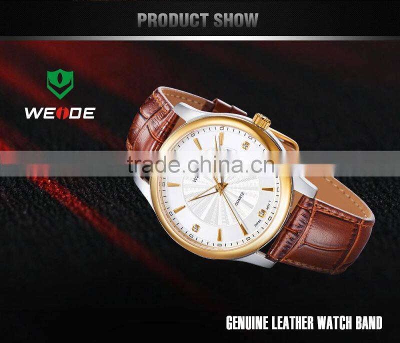 WEIDE CE RoHS Certified Genuine Leather Sapphire Quartz Watch