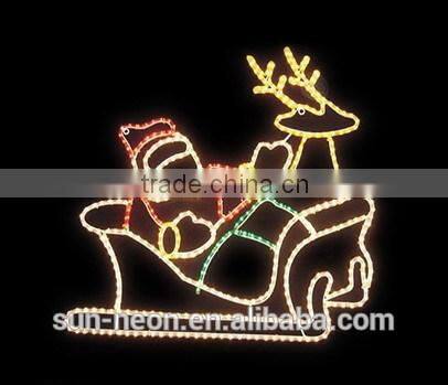 2d Beautiful Santa Claus Sitting on a Reindeer Carriage Led Rope Light Motif