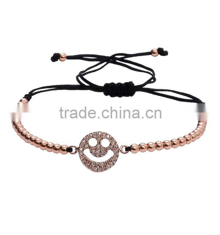 High Quality Silver Copper Bead Bracelets with Silver Smile Charm Tassel Bangle Bracelet