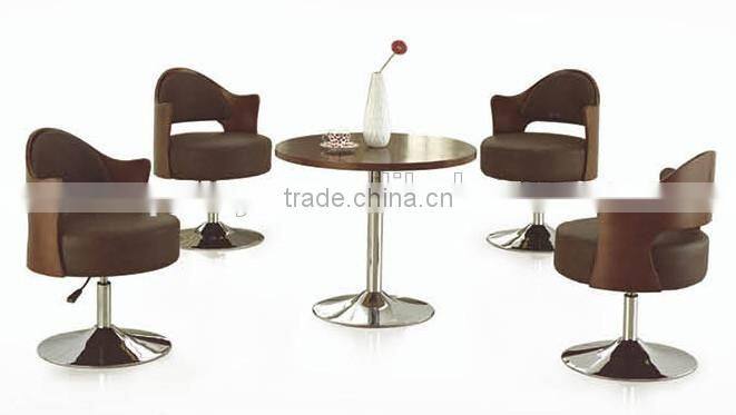 modern wooden table with metal base,coffee shop or bar table