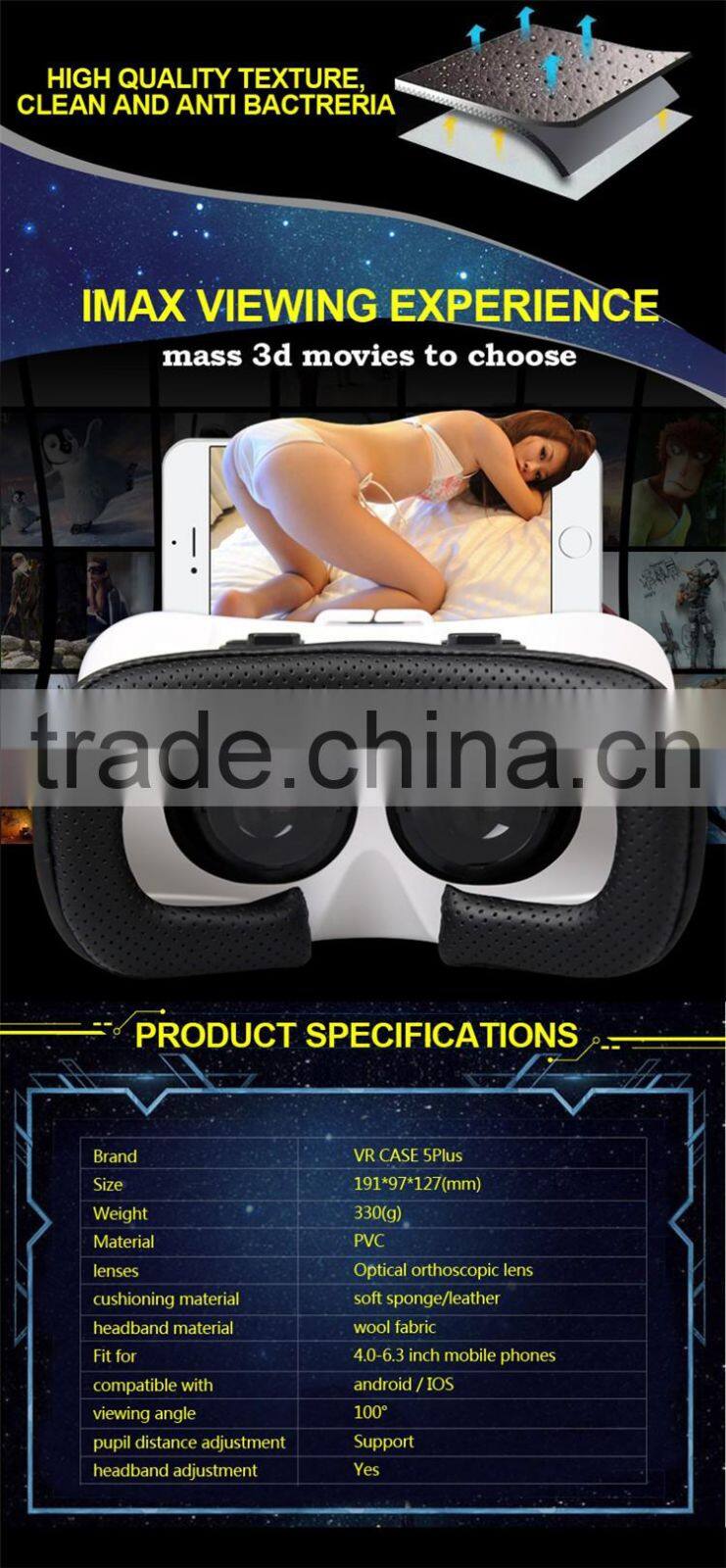VR Case 5th Plus Vr Glasses Virtual Reality 3D Glasses with Game controller 3D Video Headset Good Lens custom vr Big FOV
